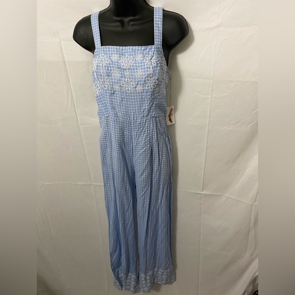 Jessica Simpson Jumpsuit Light Blue White Stripes White Flowers Small NWT